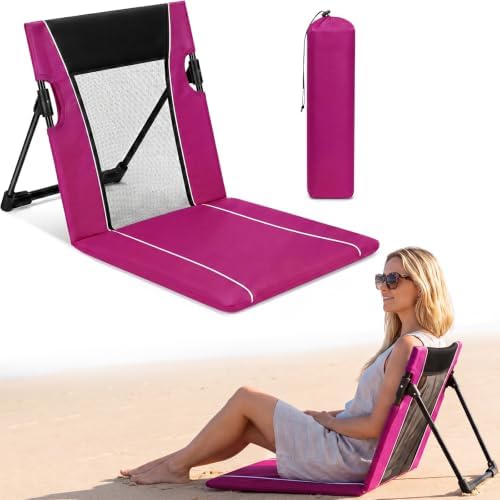 1pack Foldable Floor Chair with Back Support Folding Beach Chair, Rose Red