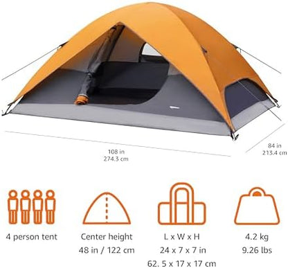 Amazon Basics Camping Tent, 3-Season Dome Design with Rainfly