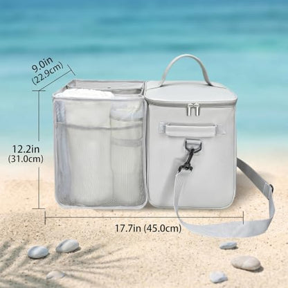 Cooler Organizer Insert, 2-in-1Leakproof Beach Bag Organizer, Portable Dry-Wet Separate Tote Insert, Gray