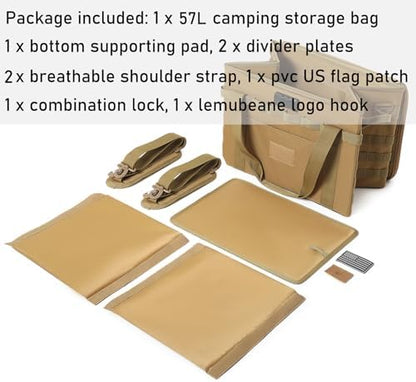 Tactical Camping Storage Bag Utility Tote Bag Camp Kitchen & Trunk Organizer with Combination Lock and Shoulder Strap