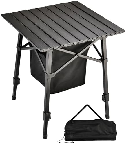 Aluminum Folding Camping Side Table with Carry Bag and Storage,Black