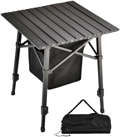 Aluminum Folding Camping Side Table with Carry Bag and Storage,Black