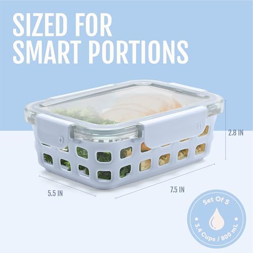 Ello Duraglass 3.4 Cup Glass Meal Prep Containers, 10 Pc, 5 Pack, Blue