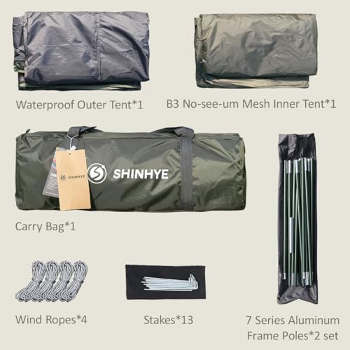 ShinHye Backpacking Tent 2/3/4 Person - Ultralight Dome Portable Tents for Camping Easy Set Up, Outdoor Hiking Waterproof Camp Instant Tent Two Doors Double Layer