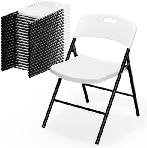 Bonnlo 20-Pack White Plastic Folding Chairs, Portable Seat with Sturdy Steel Frame for Indoor & Outdoor Use, Perfect for Banquet, Party, Wedding, Office, and Camping