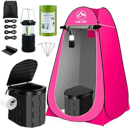 Portable Toilet Kit, Camping Toilet with Pop-Up Privacy Tent and Poo Gel Toilet Bags, Washable Portable Outdoor Showers Changing Rooms