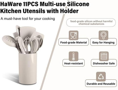 HaWare 11PCS Silicone Cooking Utensils Set, Kitchen Utensils with Holder