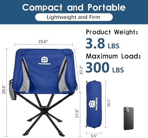 Raynesys Portable Swivel Camping Chair, 8 Seconds Quick Setup Easy Carry