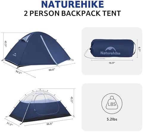 Naturehike Bleik-A 2-3 Person Camping Tent, Waterproof Double Layer Lightweight Backpacking Tents for Camping