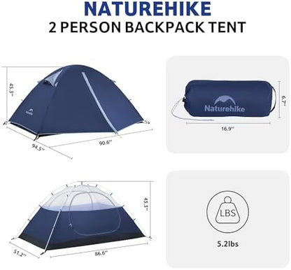 Naturehike Bleik-A 2-3 Person Camping Tent, Waterproof Double Layer Lightweight Backpacking Tents for Camping