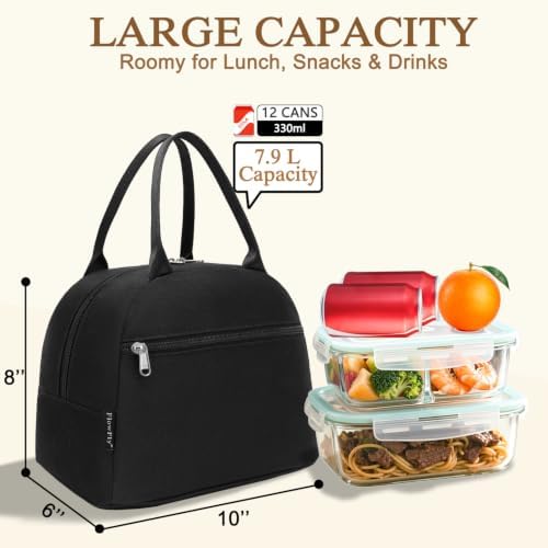 FlowFly Insulated Lunch Cooler Bag - Tote Bag Organizer for Women/Men, Black