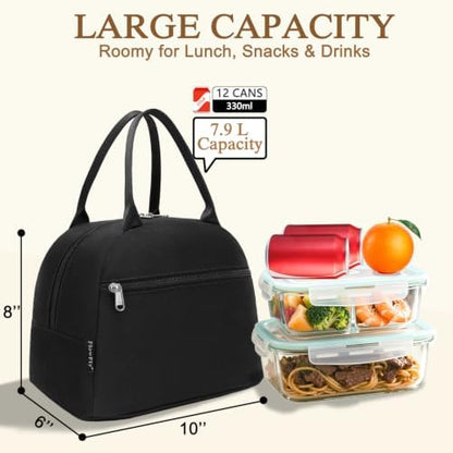 FlowFly Insulated Lunch Cooler Bag - Tote Bag Organizer for Women/Men, Black