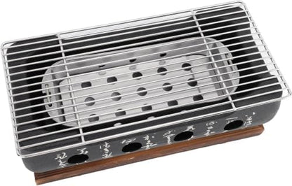 Upgraded Japanese Hibachi Grill, Portable Tabletop Yakitori Charcoal BBQ Indoor Outdoor with Wooden Base & Grill Grid - 6.7x4.73x13.6in (XL)