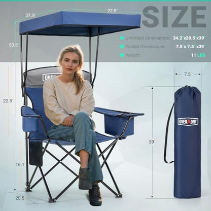 Overmont 2-Pack Camping Chairs with Canopy Shade - 330 lb Support