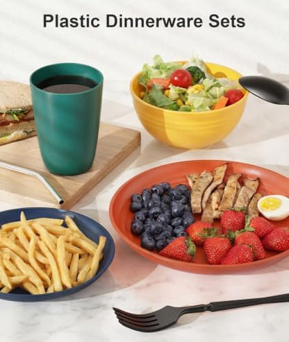Quatish 64 Piece Plastic Plates and Bowls Sets for 8, Dinnerware Sets, MC