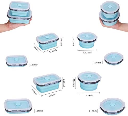 KUON Collapsible Silicone Food Storage Containers with Airtight Lids, Set of 4 Stacking Container, Microwave and Freezer and Dishwasher Safe, with Vent Valve, BPA Free (350ml and 500ml)