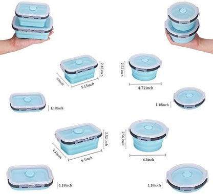 KUON Collapsible Silicone Food Storage Containers with Airtight Lids, Set of 4 Stacking Container, Microwave and Freezer and Dishwasher Safe, with Vent Valve, BPA Free (350ml and 500ml)