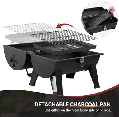 Royal Gourmet CC1619 Portable Charcoal Grill, Convertible Lid-to-Grill Zone