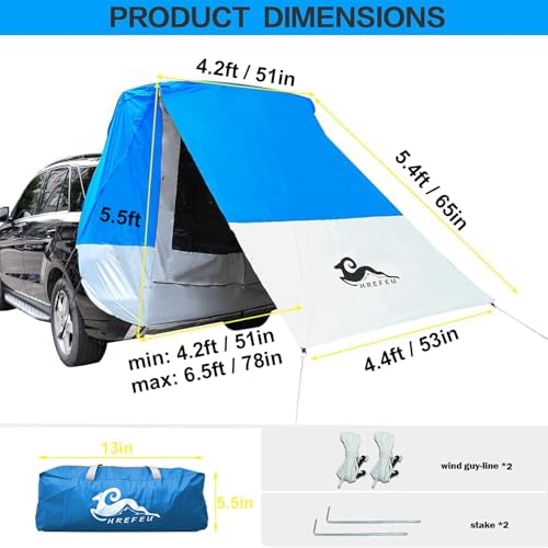 SUV Tailgate Tent with Awning, 2-Person Hatchback Tent for Camping