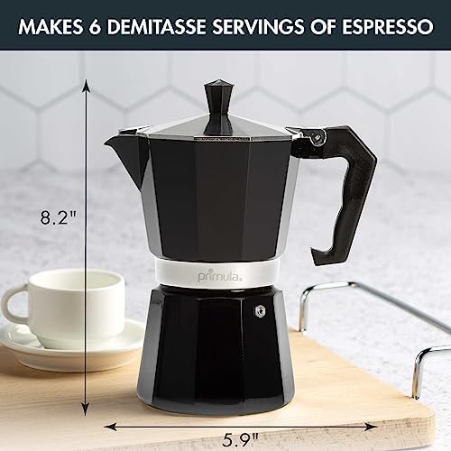 Primula Classic Moka Pot Stovetop Espresso and Coffee Maker, Italian and Cuban Cafetera for Rich Espresso Brewing, Durable Aluminum Greca Coffee Maker with Easy Grip Handle, 6-Cup, Black