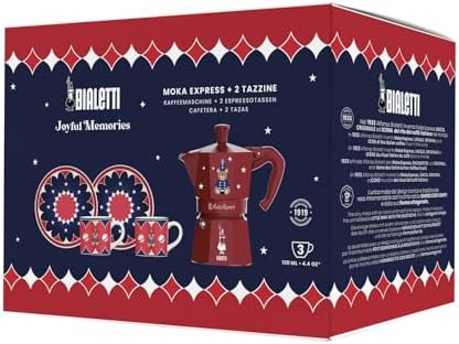 Bialetti Moka Express Iconic Italian Stovetop Espresso Maker (Red/Blue, 3 Cups Set)
