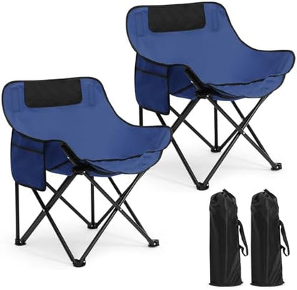 2 Pack Folding Camping Chairs Portable, Blue, Solid Color