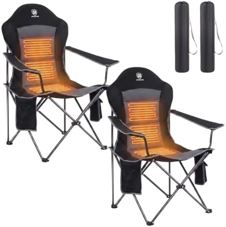 EVER ADVANCED Oversized Heated Camping Chair, Lawn Chairs Heated Chairs Outdoor Sports with 3 Heat Levels, Heated Folding Chair Camping Chairs for Adults Supports 400lbs, Battery Not Included