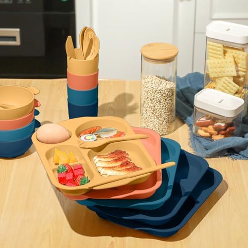 Honoson 24pcs Wheat Straw Dinnerware, Unbreakable, Bright Color