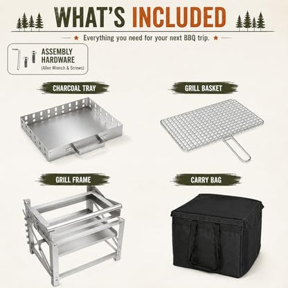 Portable Charcoal Grill, 180° Rotatable Small Charcoal Grill
