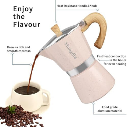 Mongdio Stovetop Espresso Maker Moka Pot, Cuban Coffee Maker Stove top coffee maker Moka Italian Espresso Greca Coffee Maker Brewer Percolator, 9 Espresso Cups, 15 oz - Pink