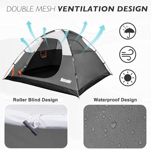Camping Tent, Waterproof 2/3/4 Person Tents for Camping, Lightweight Easy Set Up Outdoor Hiking Tent Backpacking Tent with Carry Bag, Backpack Tent Suit for Family Beach Hiking Travel
