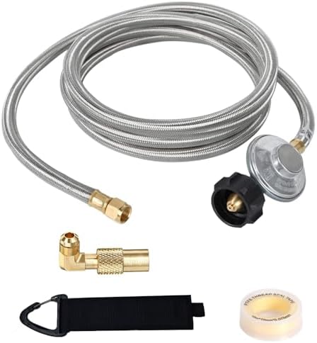 12FT Propane Regulator and Hose with Elbow Adapter for Blackstone 17 inch and 22 inch Table Top Griddle & 28 36, QCC1 to 3/8 Female Flare Nut Hose and Regulator for Most LP Gas Grill Heater Fire Pit