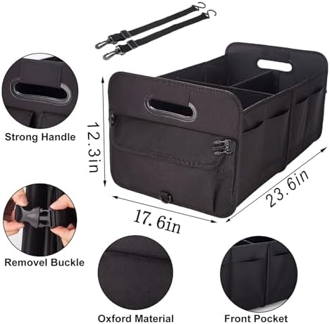 titiyiof Trunk Organizer For Suv & Sedan,Car Organizers and Storage, Waterproof Collapsible & Adjustable Straps,70L Sturdy Car Organization for Car Accessories, Tools,Sundries,2-3 Compartment（Black
