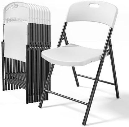 Bonnlo 10-Pack White Plastic Folding Chairs, Portable Seat with Sturdy Steel Frame for Indoor & Outdoor Use, Perfect for Banquet, Party, Wedding, Office, and Camping