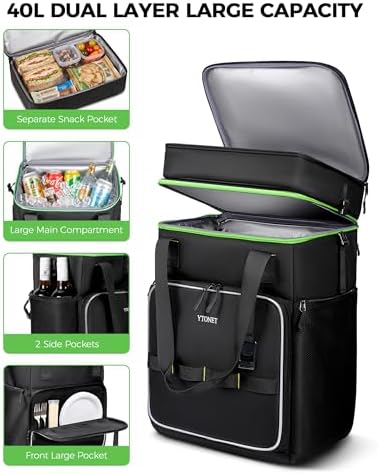 Ytonet 2-in-1 Rolling Cooler with Wheels, 55 Cans/40L Large Insulated Cooler on Wheels with Detachable Top Bag, Leakproof Soft Sided Cooler Bag for Beach, Picnic, Camping, Travel and Grocery，Black