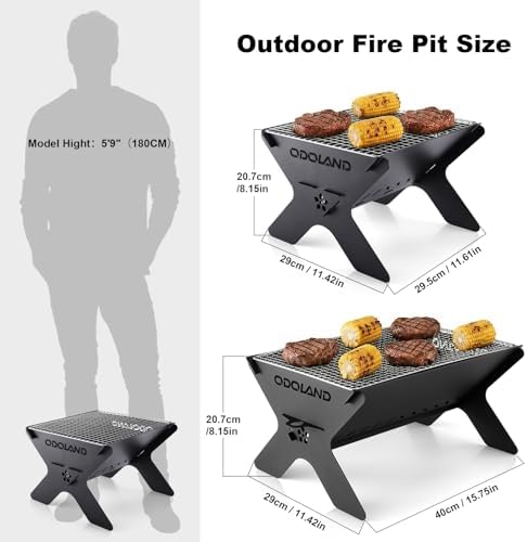 Odoland Portable Folding Charcoal Grills for Outdoor Cooking Bonfire BBQ