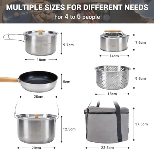 KingCamp Camping Cookware Set, 304 Stainless Steel Camping Pot for 4-6