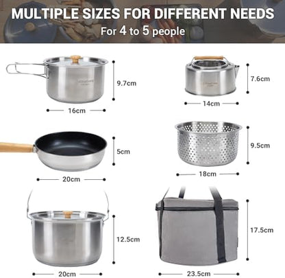 KingCamp Camping Cookware Set, 304 Stainless Steel Camping Pot for 4-6