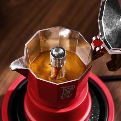 Bincoo Three-valve Espresso Maker Stovetop,2 Cups Camping Moka Pot Espresso Italian Coffee Maker,Rich Crema,Easy to Use (Red)