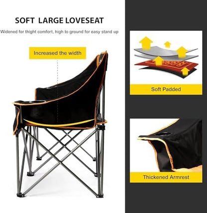 FAIR WIND Oversized Fully Padded Camping Chair Folding Loveseat Camping Couch Double Duo Chair Heavy Duty Quad Fold Arm Chair with Cup Hold - Supports 650 LBS Blue