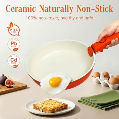 GIPP 11pcs Pots and Pans Set Non Stick, Nonstick Cookware Set Detachable Handle, Ceramic Pots for Cooking Non Stick with Removable Handle, RV Cookware Set for All Stoves, Orange Gradient