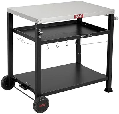 Feasto 3-Shelf Pizza Oven Table, Outdoor Grill Cart, 33.5" x 21.7", Black