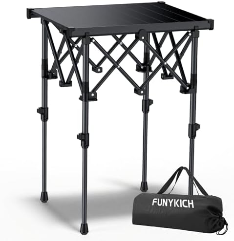 FUNYKICH Folding Camping Square Table, 2 Height Adjustable 17.3'' & 27.6''