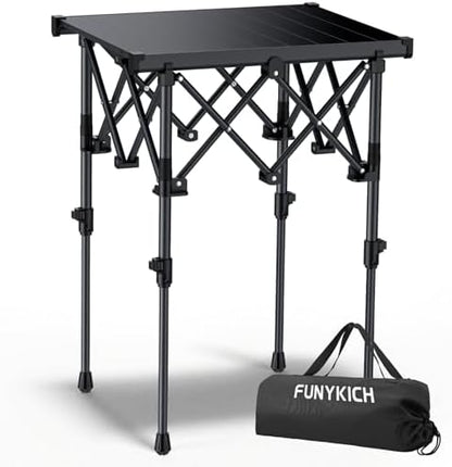 FUNYKICH Folding Camping Square Table, 2 Height Adjustable 17.3'' & 27.6''