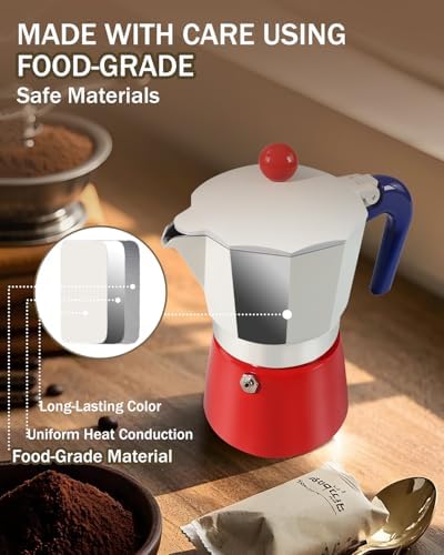 Coffee Maker Stovetop Espresso Maker 6 Cup Aluminum Moka Pot Percolator 10oz 300ml Easy Brewing for Electric Ceramic Stoves Home Camping Italian Cuban Café Classic