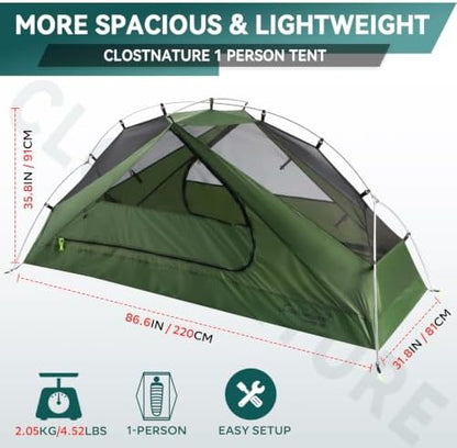 Clostnature 1/2 Person Lightweight Backpacking Tent Large Headroom Space