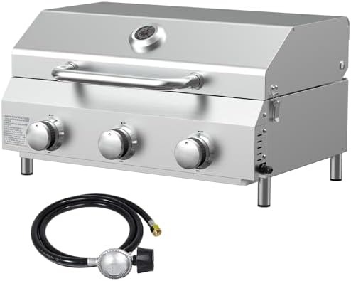Bestfire 3-Burner Tabletop Gas Grill, 30,000 BTU Portable Propane Grill, Heavy-Duty Thickened Stainless Steel Grates & Knobs, Compact & Detachable Legs for Camping, RV&BBQ