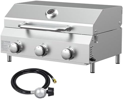 Bestfire 3-Burner Tabletop Gas Grill, 30,000 BTU Portable Propane Grill, Heavy-Duty Thickened Stainless Steel Grates & Knobs, Compact & Detachable Legs for Camping, RV&BBQ