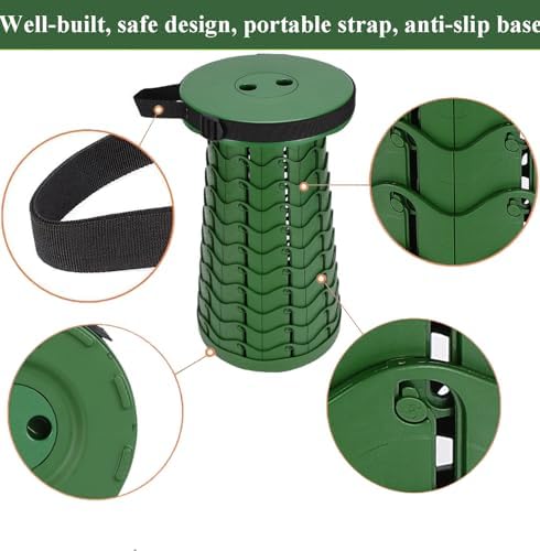 Fishboy Upgraded Collapsible Stool, 400lbs Max Weight, Lightweight But Sturdy, Portable Retractable Folding Telescoping Foldable Camping Stool for Adults Outdoor Fishing Hiking BBQ