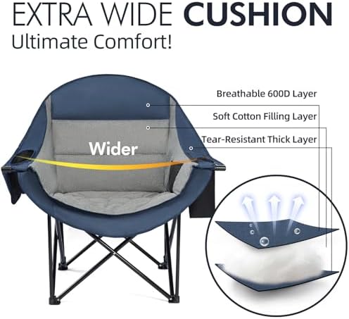 Oversized Camping Chairs for Adults - Heavy Duty Padded Outdoor Camp Chair